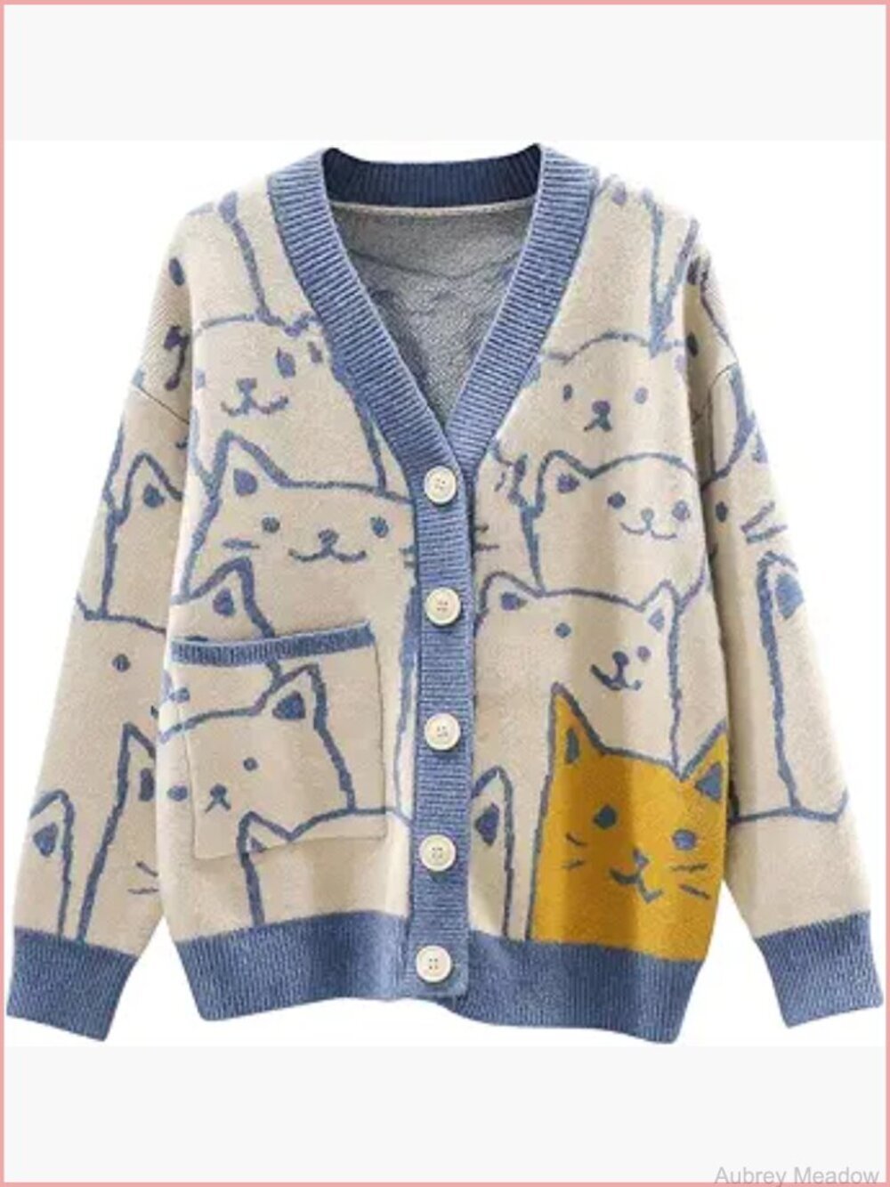 Kawaii Cartoon Cat Cardigan Japanese Aesthetic Button Down Jacquard Knit
